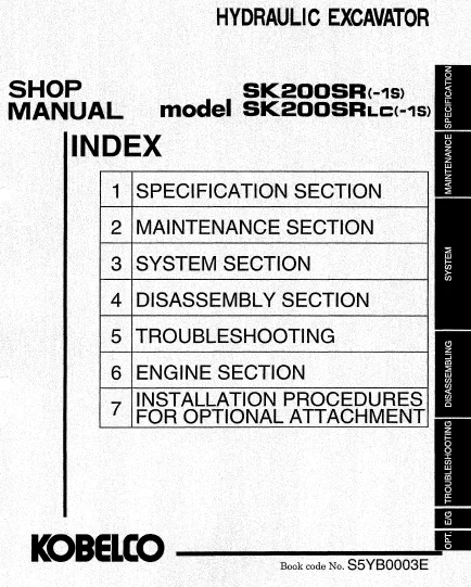 KOBELCO SK200SR-1S & SK200SR(LC)-1S EXCAVATOR SERVICE MANUAL