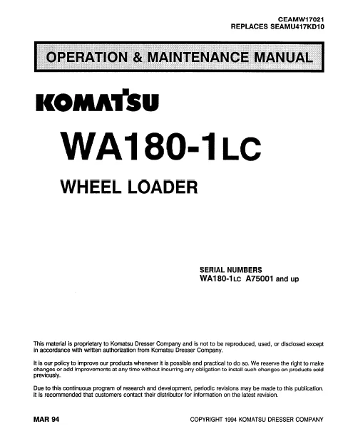 MANUAL SERVICIO EXCAVADORA WHEEL LOADERS KOMATSU WA180-1LC