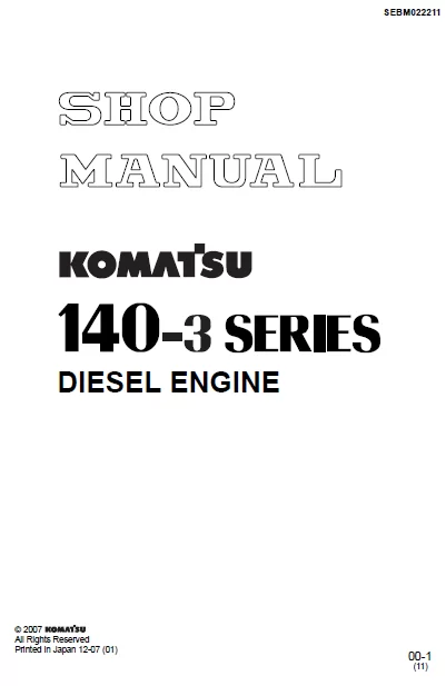 MANUAL SERVICIO EXCAVADORA SHOP MANUAL KOMATSU 140-3 SERIES DIESEL ENGINE