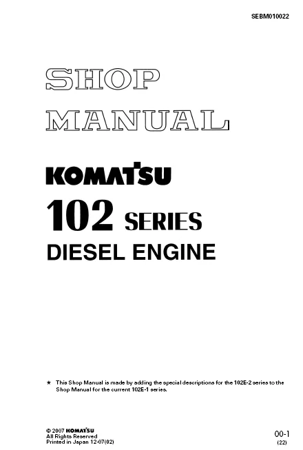 MANUAL SERVICIO KOMATSU ENGINE SHOP MANUAL 102 SERIES DIESEL ENGINE