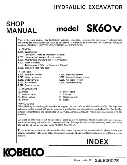 MANUAL SERVICIO EXCAVADORA KOBELCO SK60V