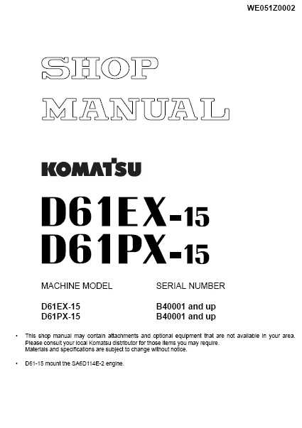 MANUAL SERVICIO EXCAVADORA SHOP MANUAL KOMATSU D61EX, PX-15
