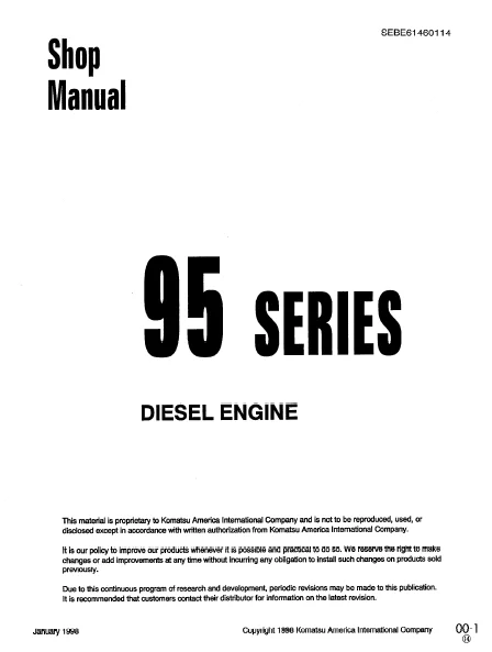MANUAL SERVICIO EXCAVADORA SHOP MANUAL KOMATSU 95SERIES DIESEL ENGINE