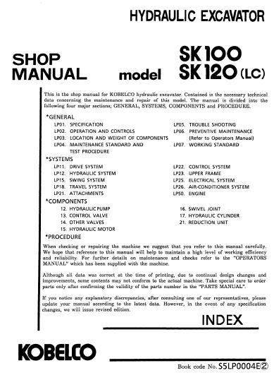 MANUAL SERVICIO KOBELCO SK100,SK120(LC)