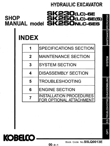 MANUAL SERVICIO EXCAVADORA KOBELCO SK230(LC)6E SK250(LC)6E(S) SK250(NLC)6ES