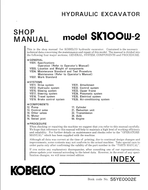 MANUAL SERVICIO WHEEL EXCAVADORA KOBELCO SK100W-2
