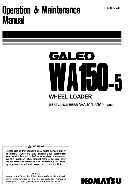 MANUAL SERVICIO EXCAVADORA WHEEL LOADERS KOMATSU WA150-5