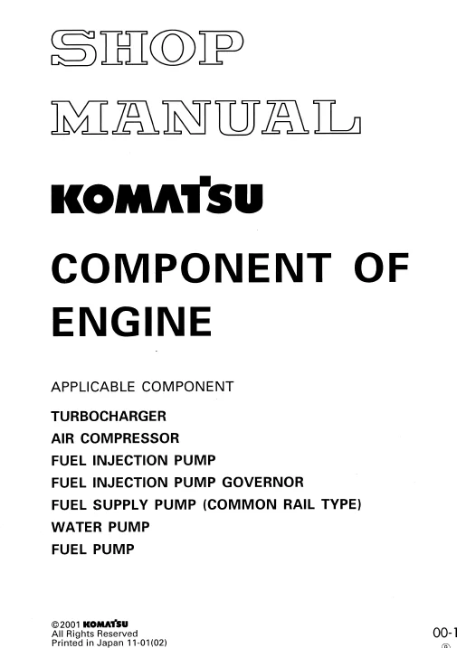 MANUAL SERVICIO KOMATSU ENGINE SEBDCOMP009 SHOP MANUAL COMPONENTES DEL MOTOR