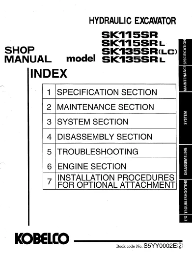 MANUAL SERVICIO EXCAVADORA KOBELCO SK115SR SK115SR(L) SK135SR(LC) SK135SR(L)