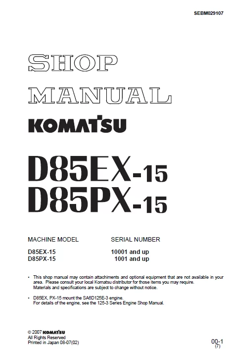 MANUAL SERVICIO EXCAVADORA SHOP MANUAL KOMATSU D85EX PX-15