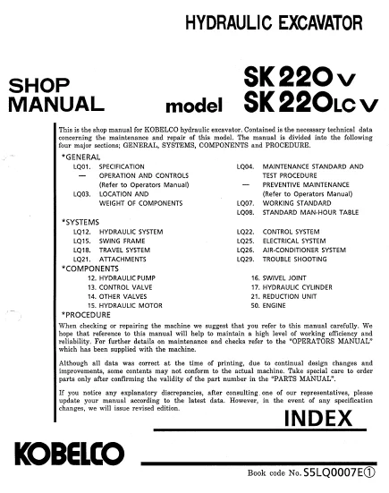 MANUAL SERVICIO EXCAVADORA KOBELCO SK220V SK220(LC)V