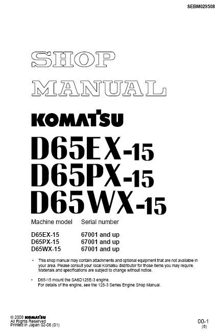 MANUAL SERVICIO EXCAVADORA SHOP MANUAL KOMATSU D65EX, PX, WX-15