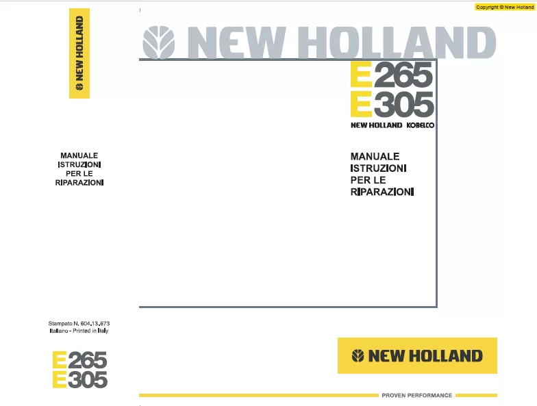 MANUAL SERVICIO SHOP MANUAL E265 E305 TIER3 NEW HOLLAND