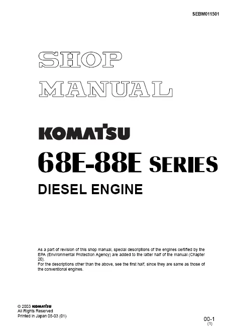 MANUAL SERVICIO KOMATSU ENGINE SHOP MANUAL 68E-88E SERIES DIESEL ENGINE