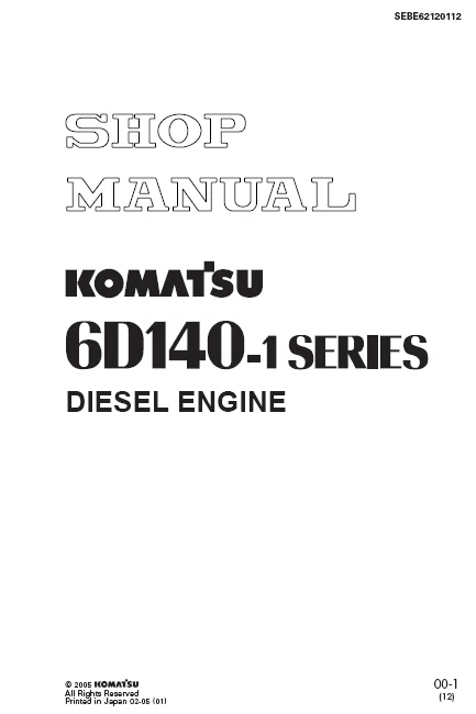 MANUAL SERVICIO EXCAVADORA SHOP MANUAL KOMATSU 6D140-1 SERIES DIESEL ENGINE