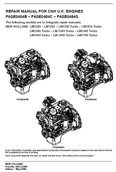 MANUAL SERVICIO ENGINE LM1330 -- LM1333 -- LM1330 TURBO _ NEW HOLLAND