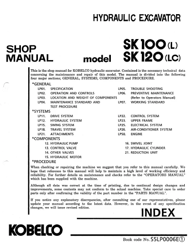 MANUAL SERVICIO EXCAVADORA KOBELCO SK100(L) SK120(LC)