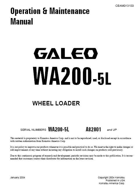 MANUAL SERVICIO EXCAVADORA WHEEL LOADERS KOMATSU WA200-5L