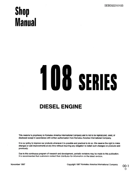 MANUAL SERVICIO KOMATSU ENGINE SHOP MANUAL 108 SERIES DIESEL ENGINE