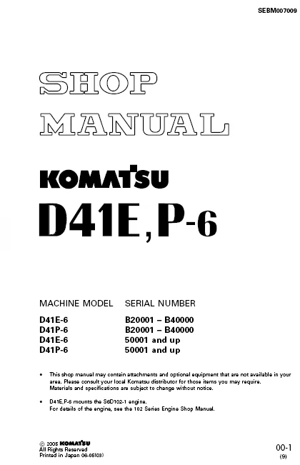 MANUAL SERVICIO EXCAVADORA SHOP MANUAL KOMATSU D41E, P-6