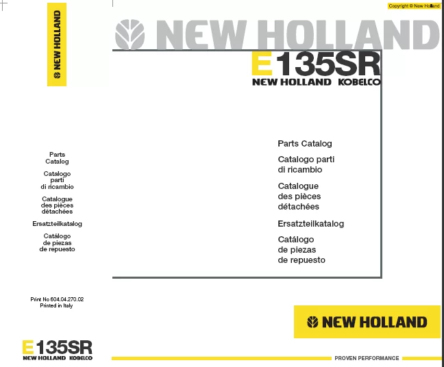 MANUAL PARTES NEW HOLLAND E135SR