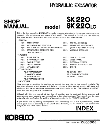 MANUAL SERVICIO EXCAVADORA KOBELCO SK220 SK220(LC)