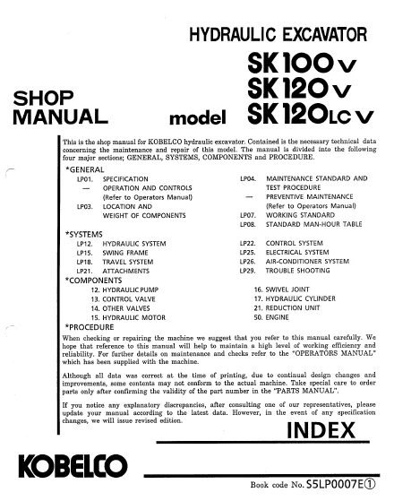 MANUAL SERVICIO EXCAVADORA KOBELCO SK100V SK120V SK120(LC)V