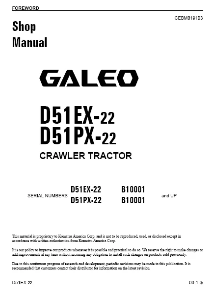 MANUAL SERVICIO EXCAVADORA SHOP MANUAL KOMATSU D51EX-22 D51PX-22