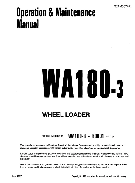 MANUAL SERVICIO EXCAVADORA WHEEL LOADERS KOMATSU WA180-3