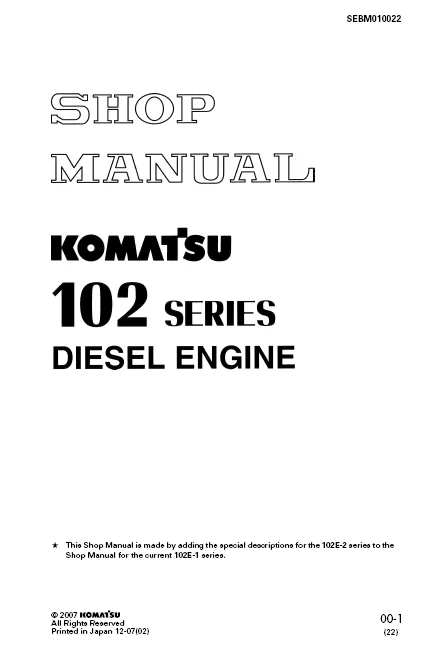 MANUAL SERVICIO EXCAVADORA SHOP MANUAL KOMATSU 102 SERIES DIESEL ENGINE